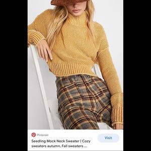 Free People CREAM Seedling Mock Neck Crop Sweater